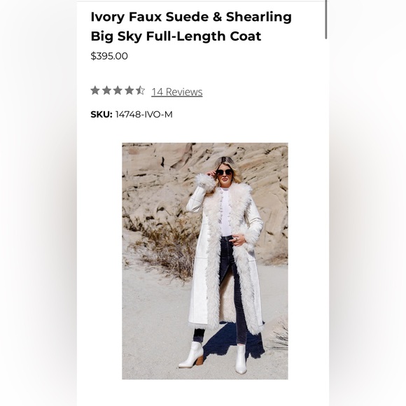 Ivory Faux Suede & Shearling Big Sky Full-Length Coat - Picture 1 of 5